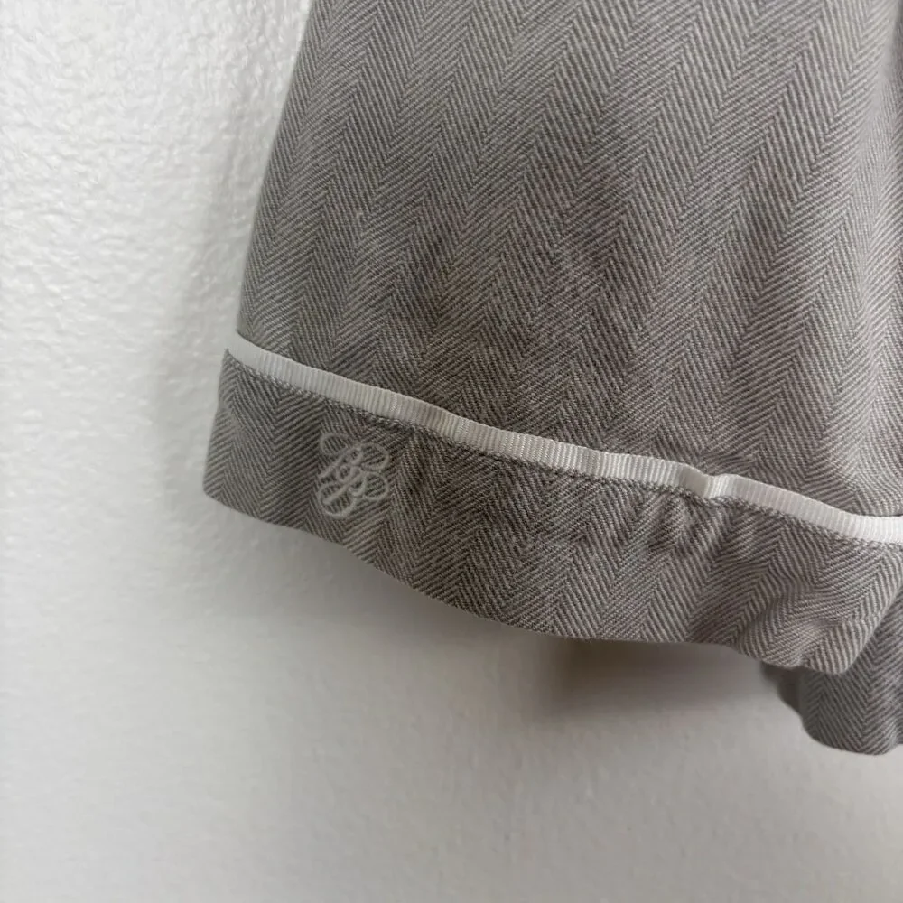 Brooks Brothers Womens M Gray Herringbone Button Front Pajama Top Cotton Logo
